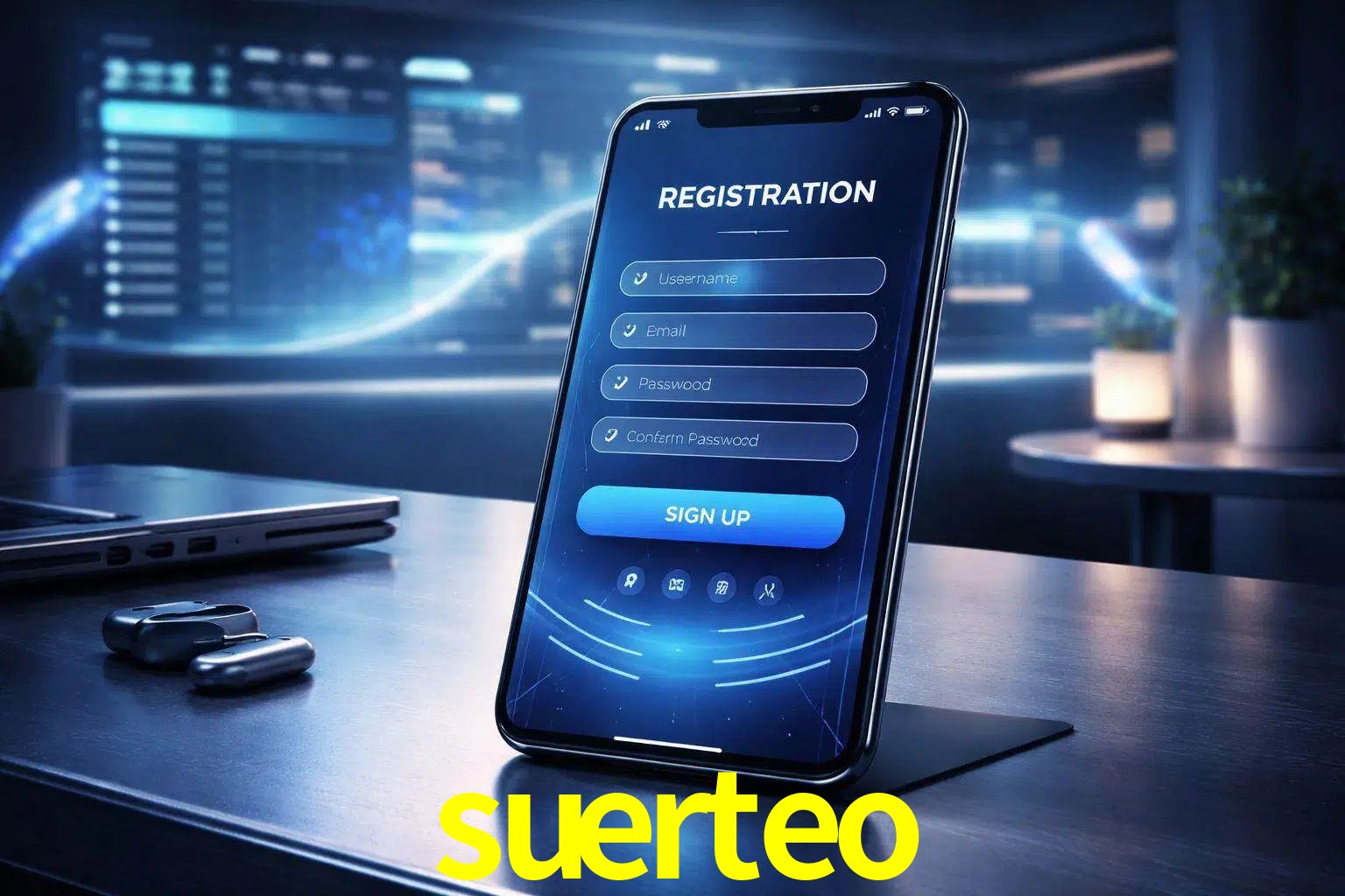 Una interfaz moderna de registro móvil para suerteo mostrada en un smartphone con un panel de apuestas elegante.